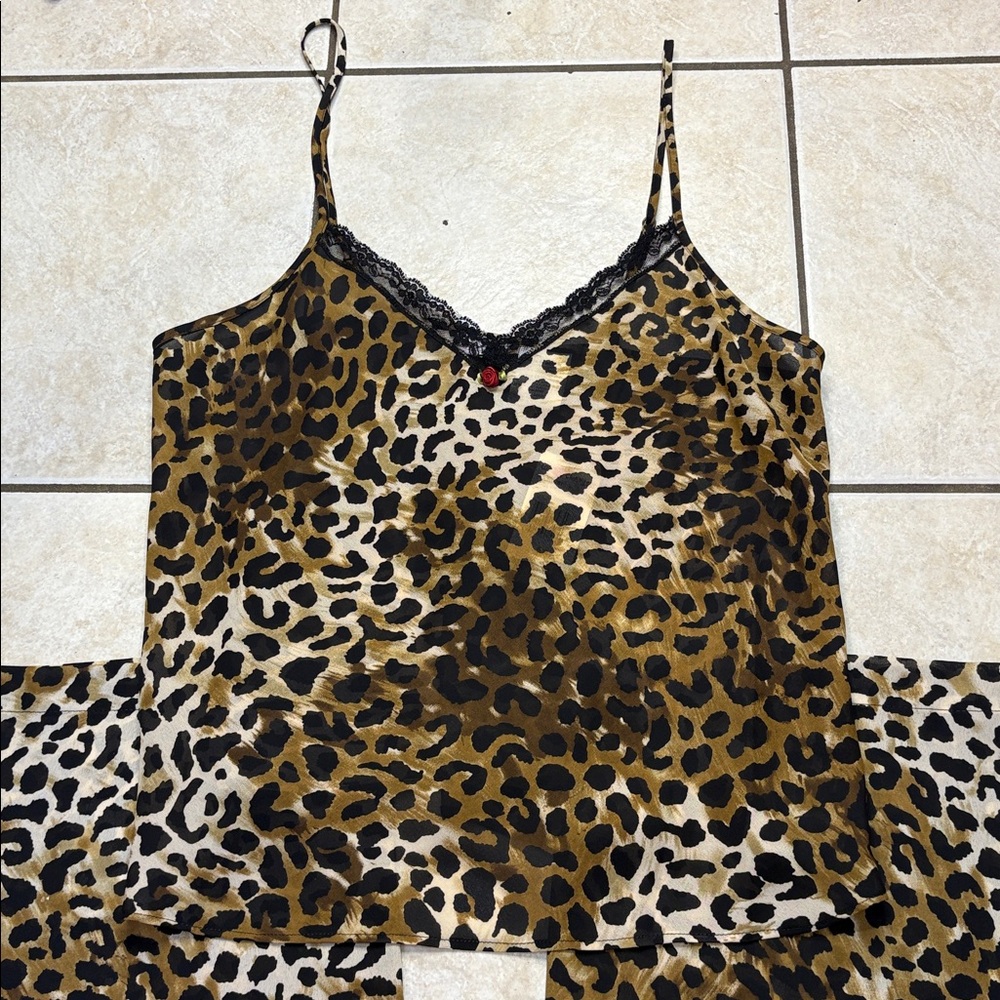 Vintage 90s/Y2K NWT Leopard Print Semi-Sheer Lace Cami and Pajama Pants Set❤️ - Picture 3 of 9
